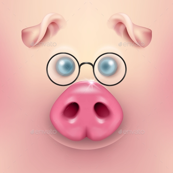 590x590 Vector Background With Cartoon Pig Face By Gomolach Graphicriver