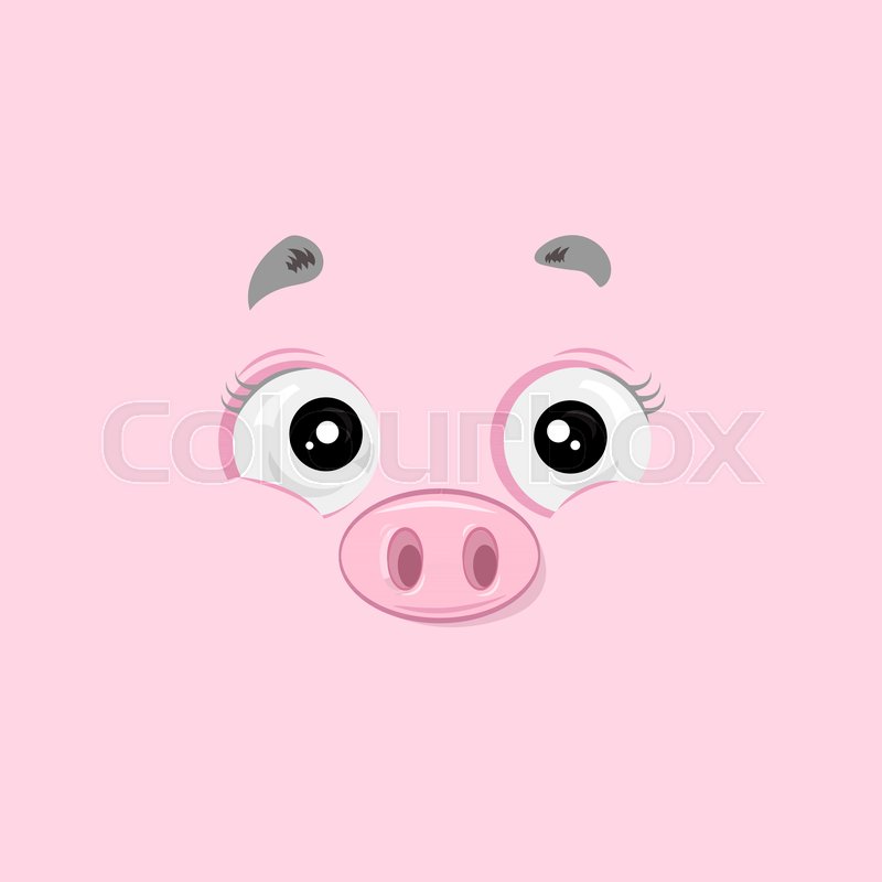 800x800 Vector Illustration Of The Cheeful Happy Pig Face On Pink