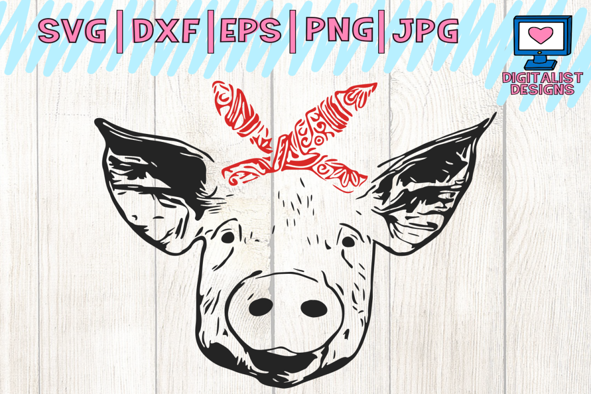1200x800 Pig Svg, Pig Clipart, Pig Face Svg, Svg Files, Bandana, Farm Svg
