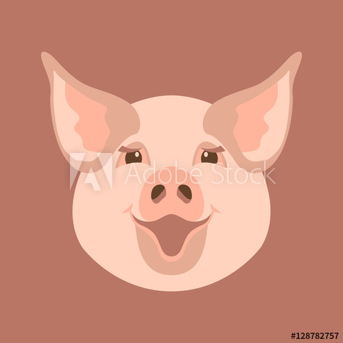 500x500 Pig Head Vector Illustration Style Flat Face
