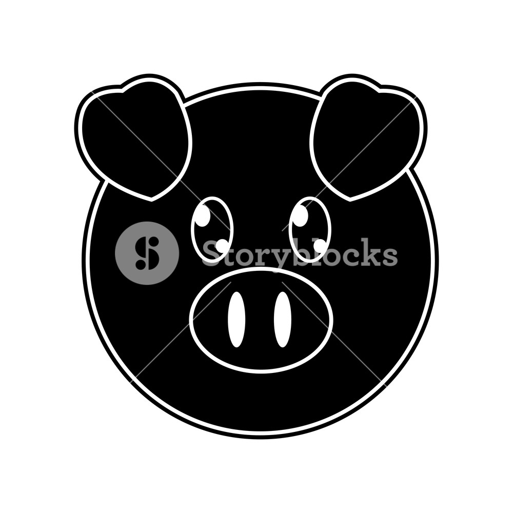 1000x1000 Silhouette Pig Head Cute Animal Character Vector Illustration
