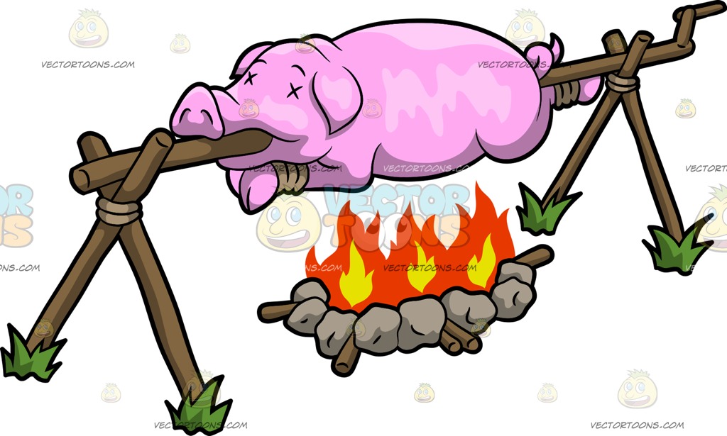 1024x615 A Pig Roasting Over A Fire Clipart By Vector Toons