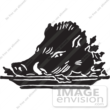 450x450 Retro Clipart Of A Vintage Roasted Hog Pigs Head In Black And