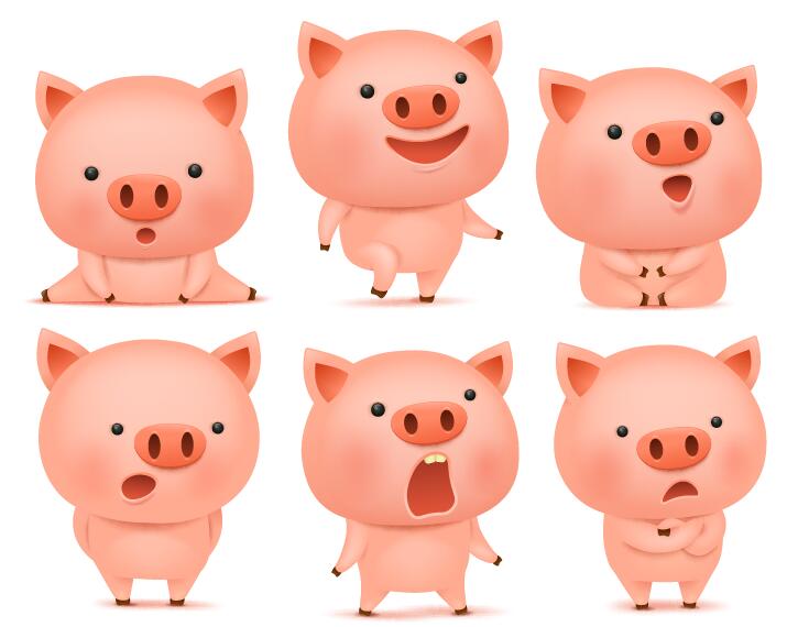 715x570 Cute Pink Pigs Vector Set 02 Free Download