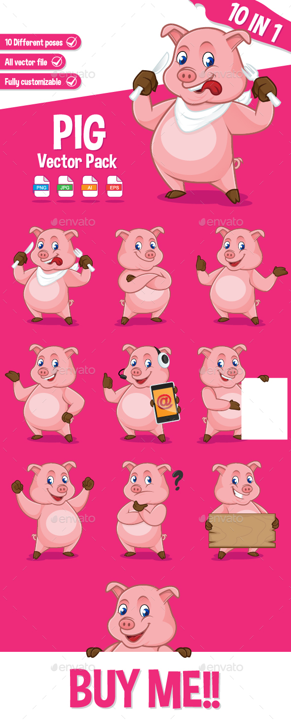 590x1467 Pig Vector Pack By Bamztoon Graphicriver