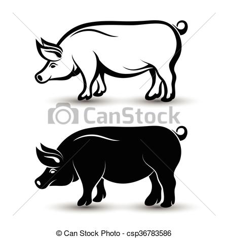 450x470 Pig. Vector Image Of Pig Silhouette And Drawing Design On White