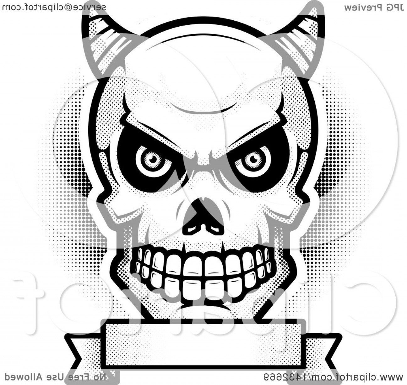 1296x1228 Black And White Halftone Demon Skull Over A Blank Banner Orangiausa