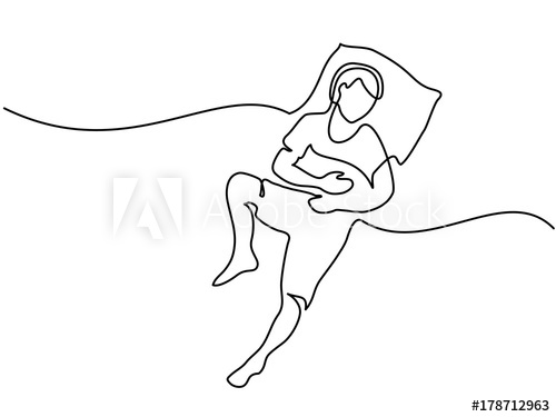 500x375 Continuous Line Drawing. Man In Sleeping Pose On Pillow. Vector
