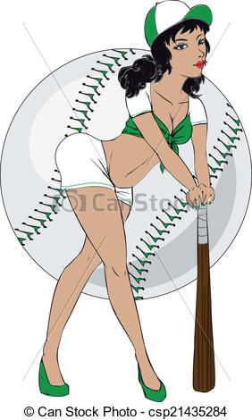 282x470 Pin Up Girl. Image Of A Cartoon Pin Up Baseball Girl Vector