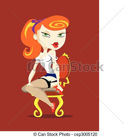 450x470 Cheesecake Pinup. Vector Cartoon Of A Redhead Striking A