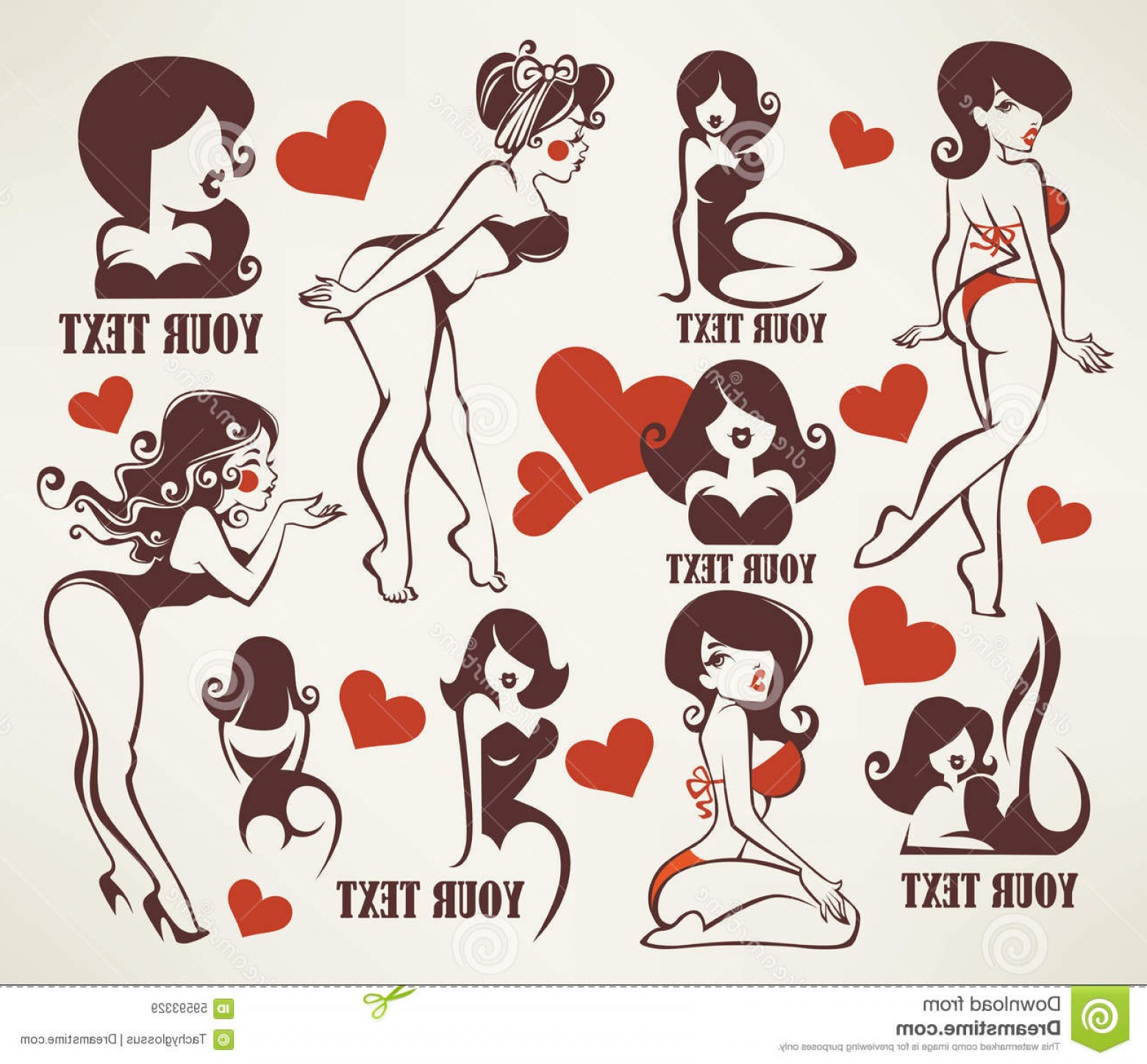 1560x1447 Stock Illustration Cartoon Pinup Vector Collection Girls