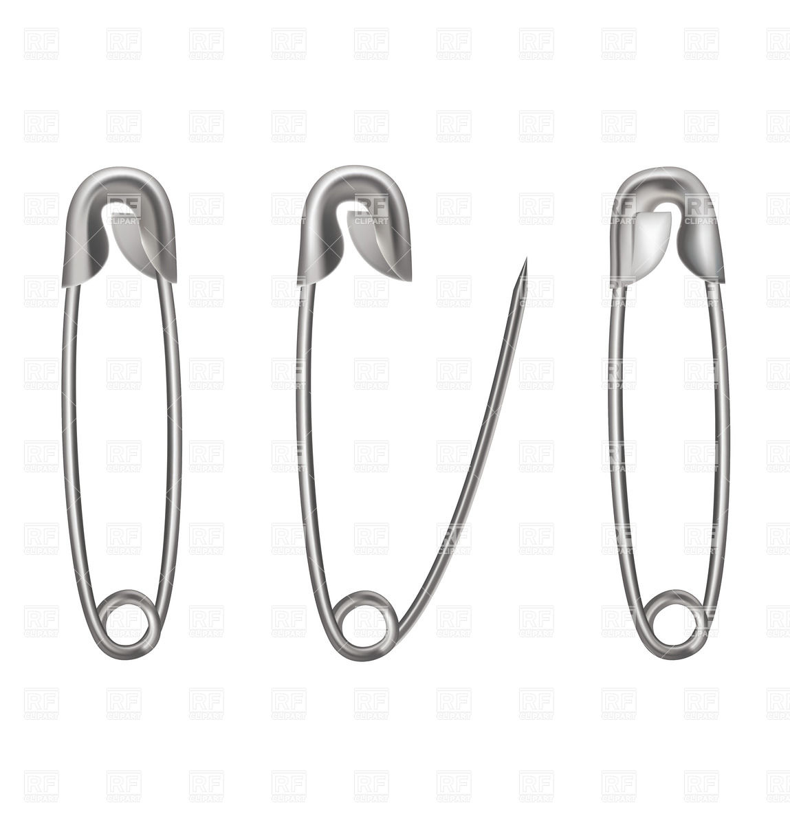 1149x1200 Opened And Closed Metal (Silver) Safety Pin Isolated On White