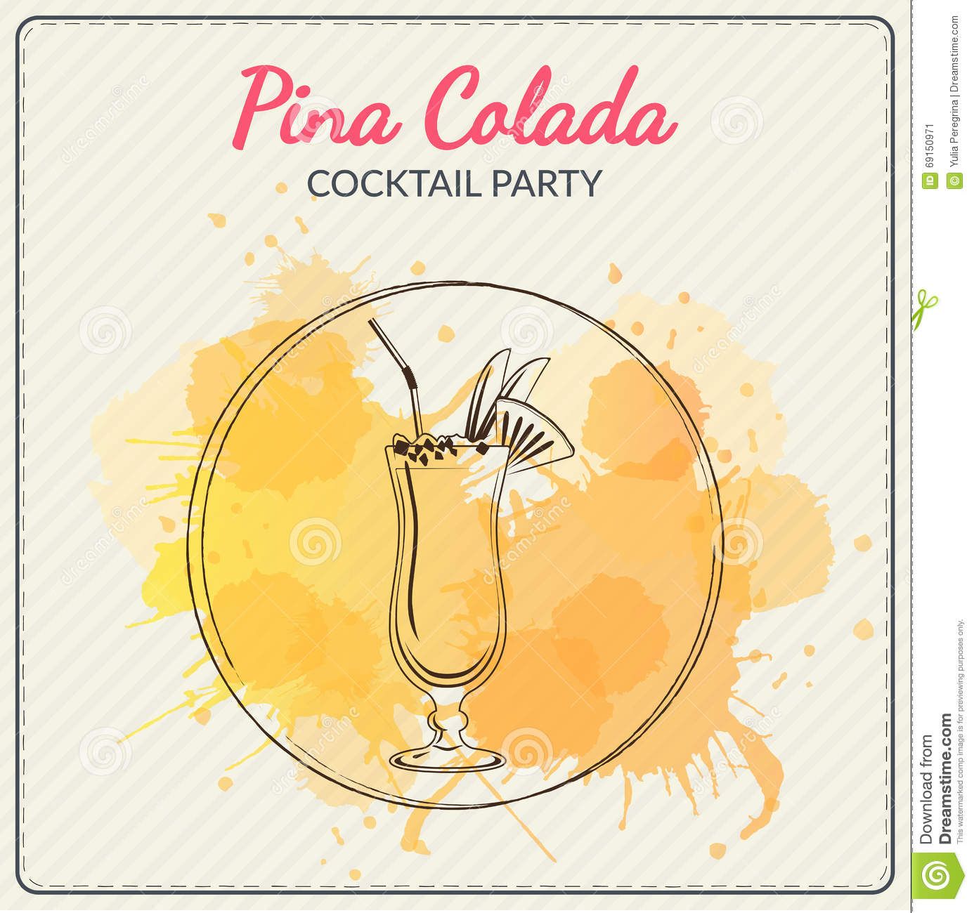 1386x1300 Pina Colada. Hand Drawn Vector Illustration Of Cocktail. Colorful
