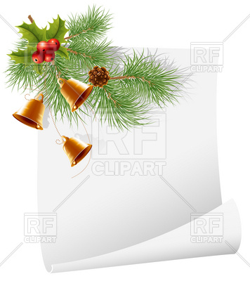 356x400 Blank Christmas Greetings Card With Bells And Pine Branch Vector
