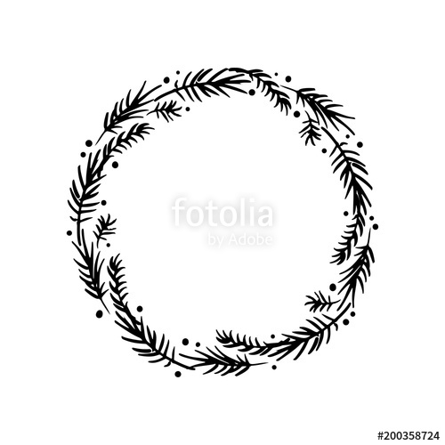 500x500 Floral Rustic Pine Branch Wreath For Wedding Invitation Template
