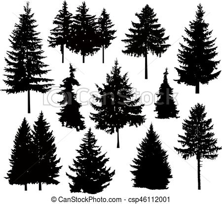 450x414 Silhouette Of Different Pine Trees. Can Be Used As Poster, Badge