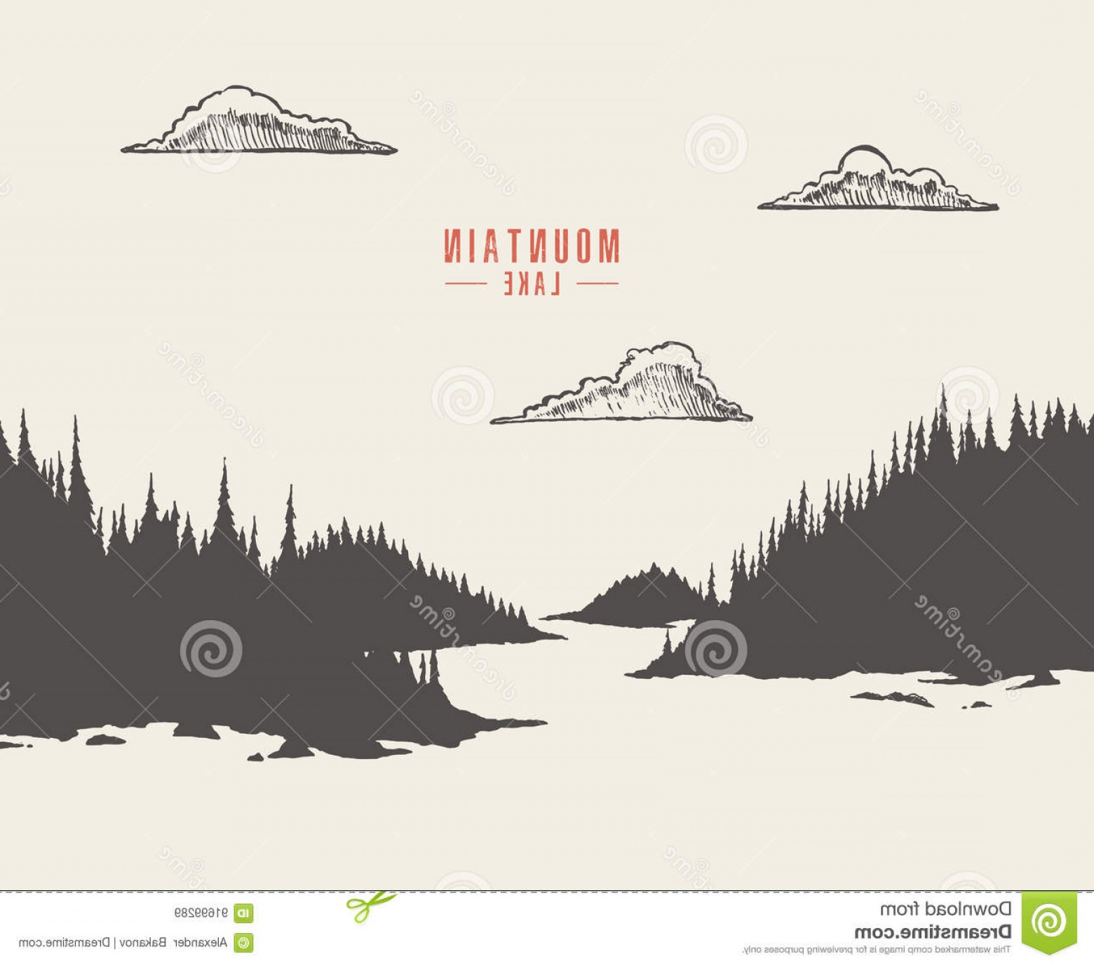 1560x1377 Stock Illustration Vector Illustration Mountain Lake Pine Forest