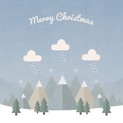 417x417 Cropped Merry Christmas Snow Falling In Forest With Pine Trees
