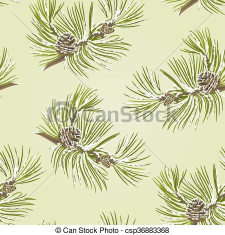 450x470 Seamless Texture Pine Tree Branch With Pine Cones With Snow Vector