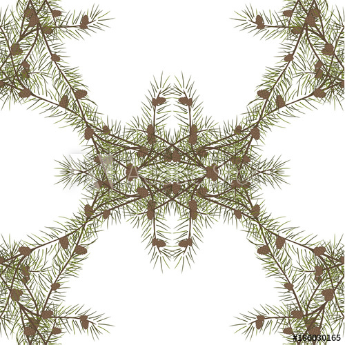 500x500 Vector Seamless Pattern With Pine Twigs With Cones. Fir Tree