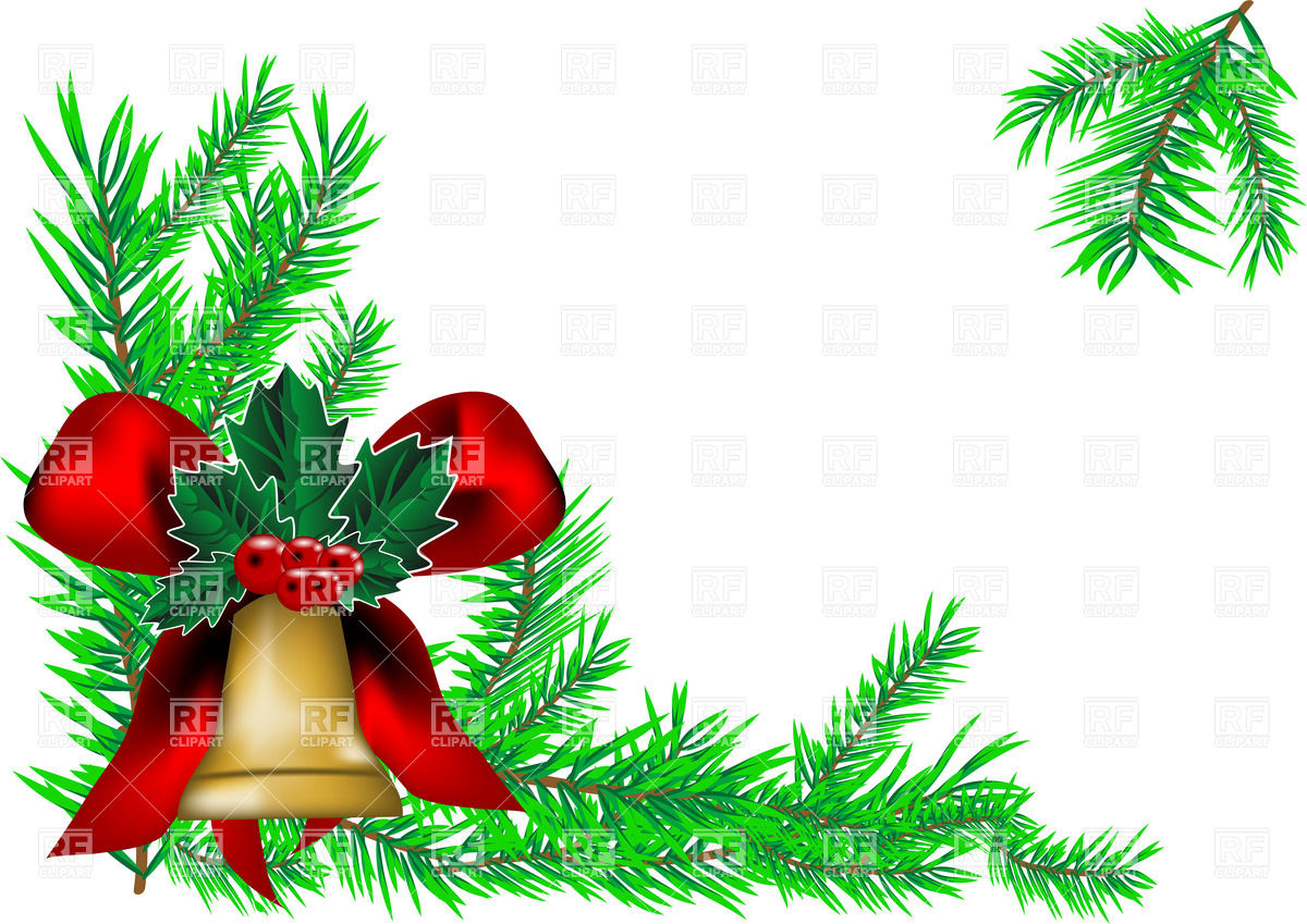 1200x849 Christmas Background With Fir Tree Branch And Bell With Bow Vector