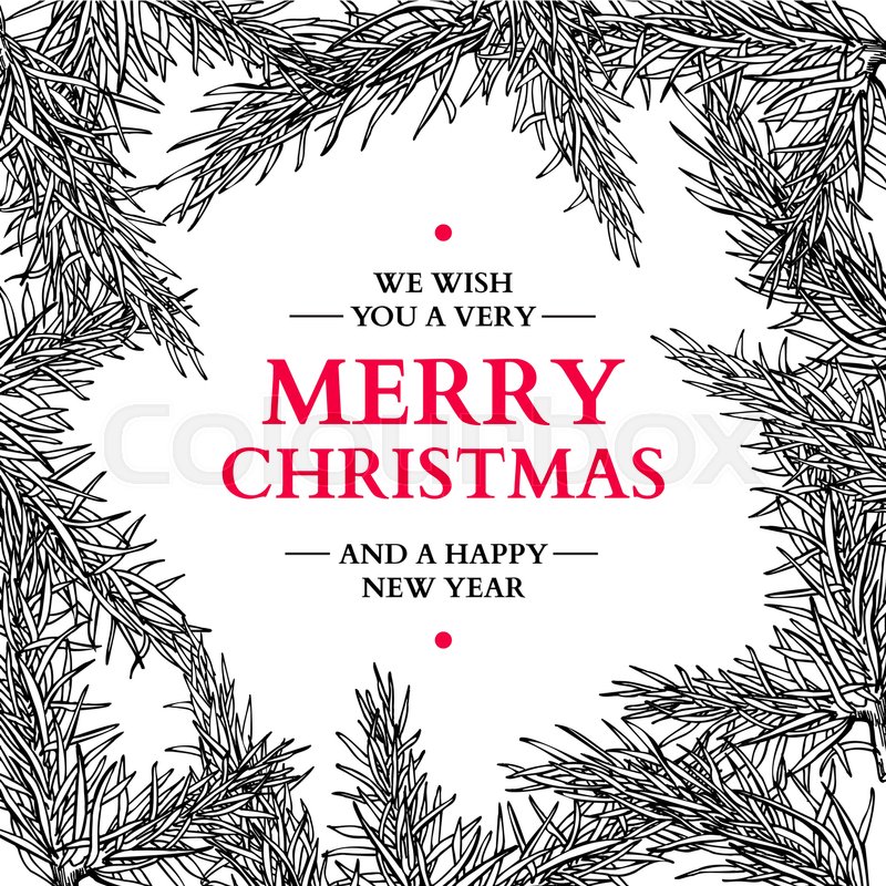 800x800 Christmas Holiday Greeting Card With Fir Tree Branches. Vector