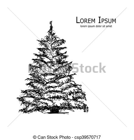450x470 Pine Tree, Art Sketch For Your Design. Vector Illustration.