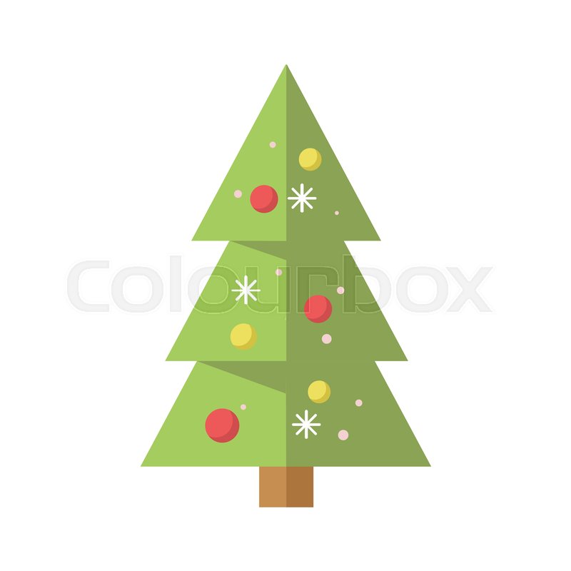 800x800 Simple Decorated Cartoon Christmas Pine Tree Vector Graphic