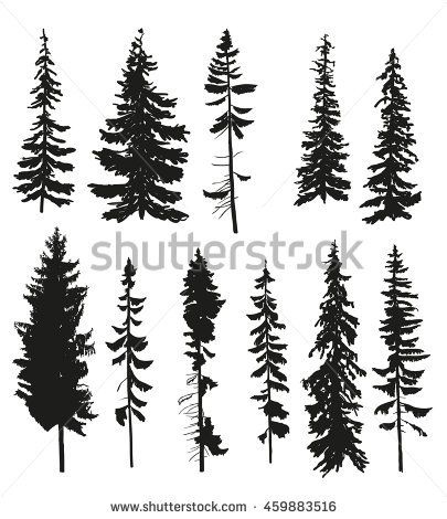 405x470 Vector Silhouettes Of Different Pine Trees. Tattoo Trees