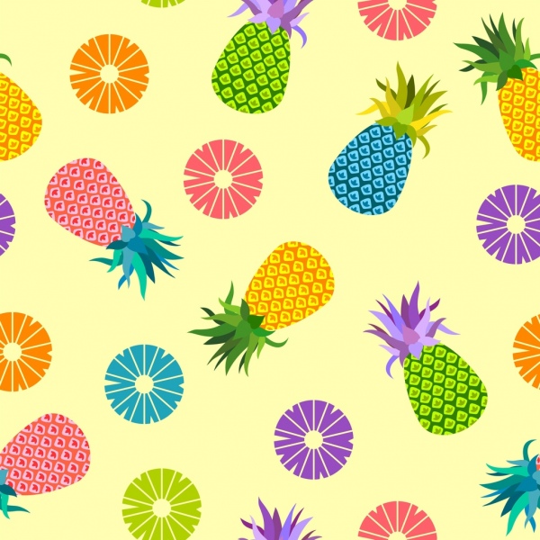 600x600 Pineapple Background Multicolored Flat Decoration Free Vector In