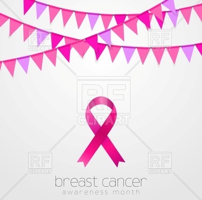 400x396 Breast Cancer Awareness Month. Pink Flags And Ribbon. Vector Image