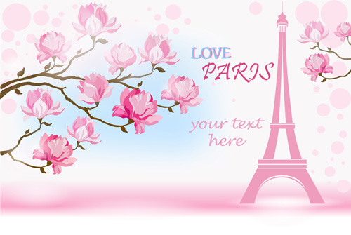 500x335 Pink Flower With Paris Background Vector 01 Free Download