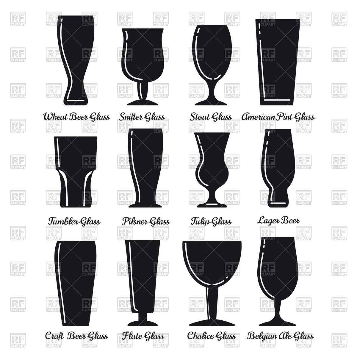 1200x1200 Set Of Silhouette Beer Glasses Icons On White Background Vector