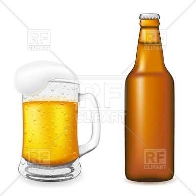 400x400 Brown Beer Bottle And Beer Glass With Handle And Foam Vector Image