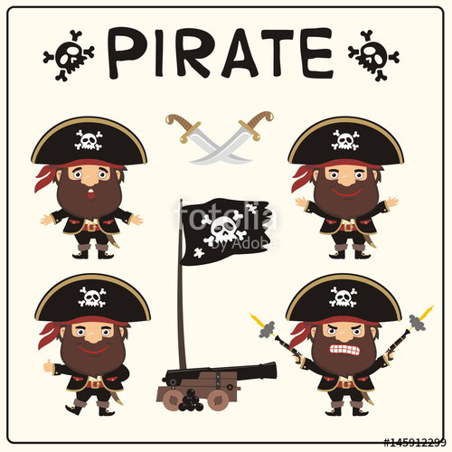 500x500 Set Isolated Cartoon Pirate In Black Pirate Hat With Jolly Roger