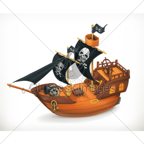 500x500 Pirate Ship, Vector Icon Gl Stock Images