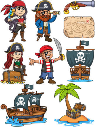 324x432 Side View Of A Pirate Ship Cartoon Clipart Vector