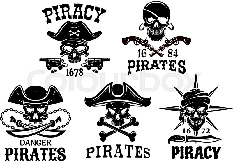 800x555 Piracy Emblems And Jolly Roger Pirate Vector Isolated Icons Of