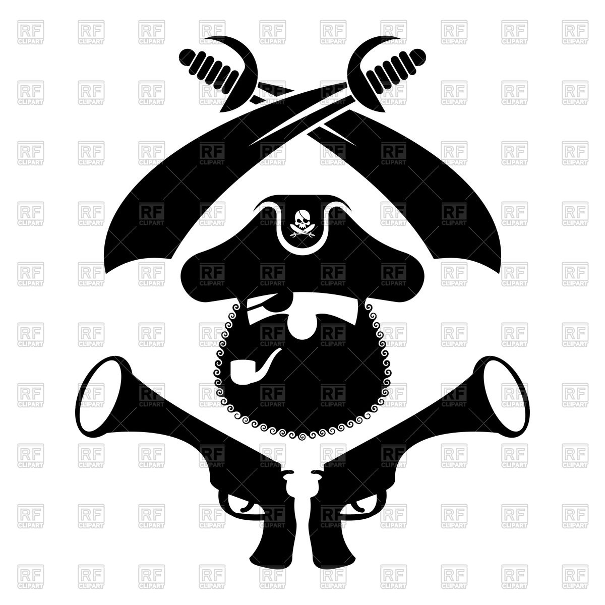 1200x1200 Pirate Head Of Buccaneer And Sabers Vector Image Vector Artwork