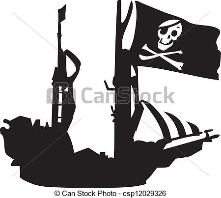 450x403 Pirate Ship Boat Pirate Skull Symbol Silhouette Vector Graphic