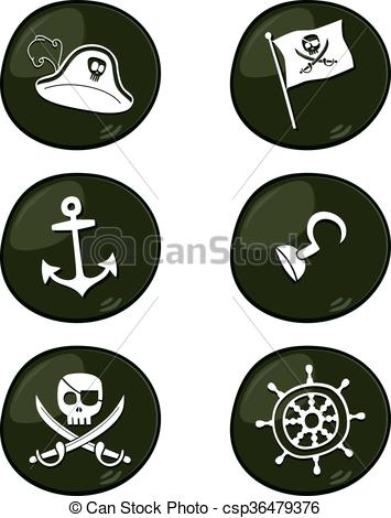 355x470 Pirate Sign Icon Set Vector Art Illustration.