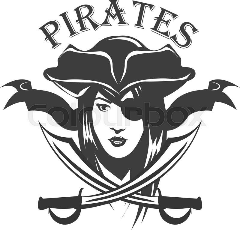 800x767 Pirate Woman And Crossed Sabers Badge, Logo. Vector Illustration