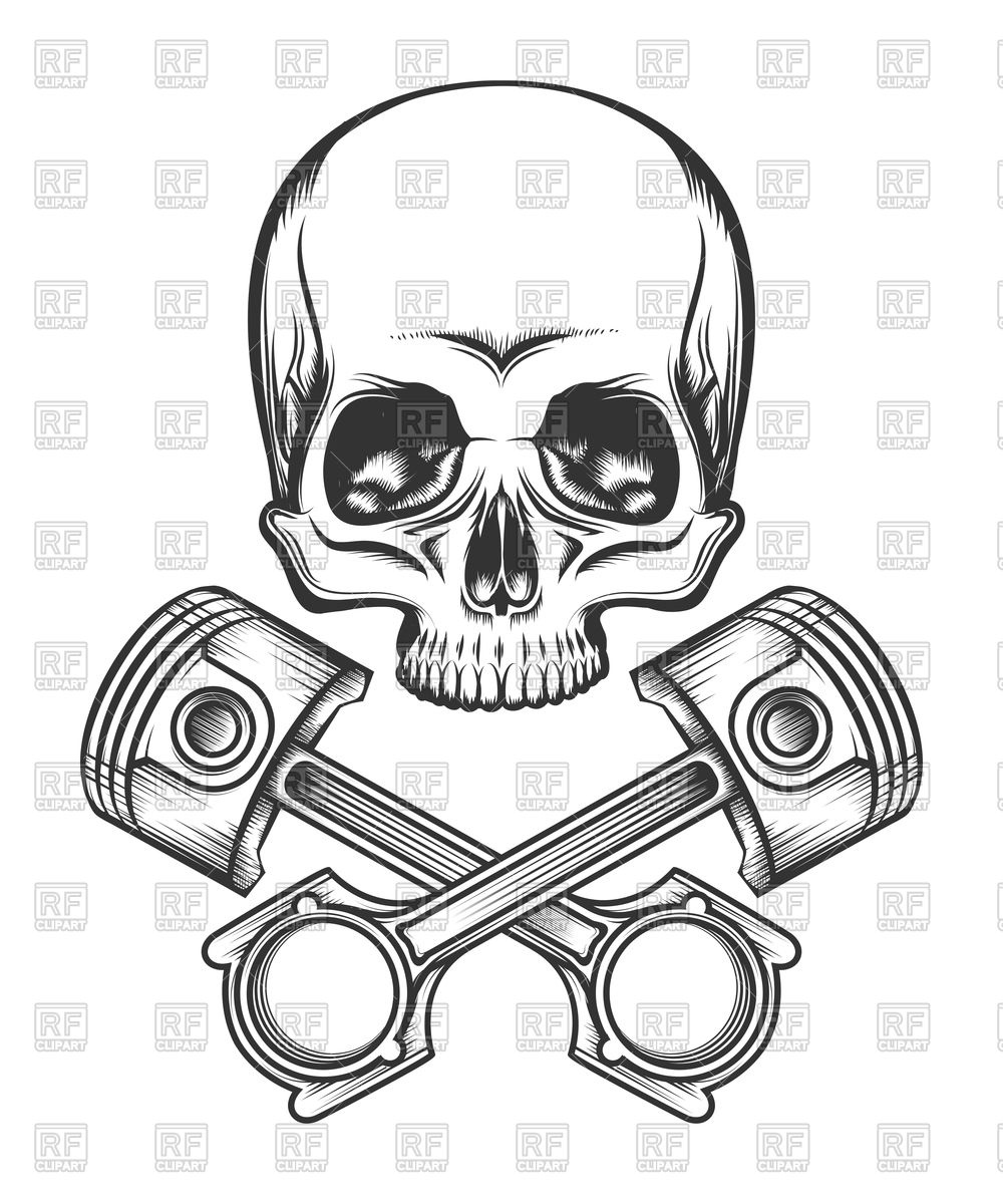 1000x1200 Human Skull And Crossed Engine Pistons Vector Image Vector