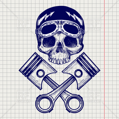 400x400 Sketch Of Biker Skull With Pistons Vector Image Vector Artwork