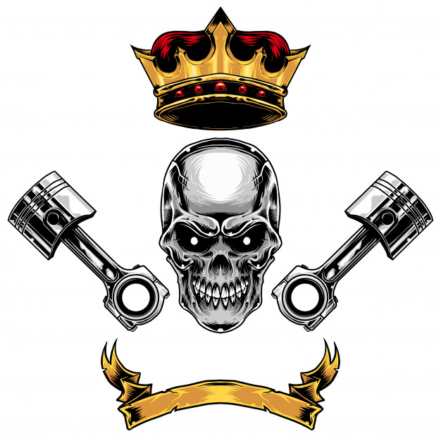 626x626 Skull,crown,piston,ribbon, Set Vector Premium Download