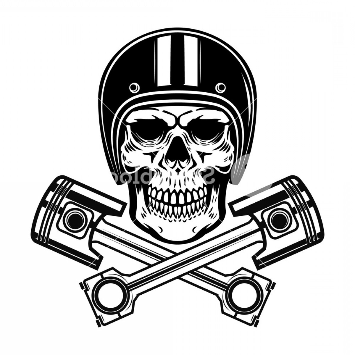 1200x1200 Skull In Racer Helmet With Crossed Pistons Design Element For Logo