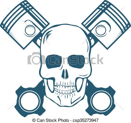 450x422 Skull And Pistons. T Shirt Graphic. Vector Illustration.