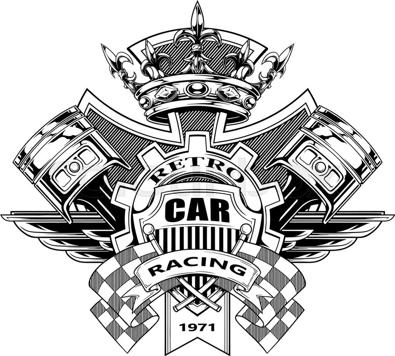 800x721 Black And White Graphic Coat Of Arms With Crossed Racing Flag