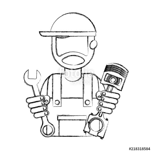 500x500 Mechanic Worker With Piston And Wrench Stock Image And Royalty