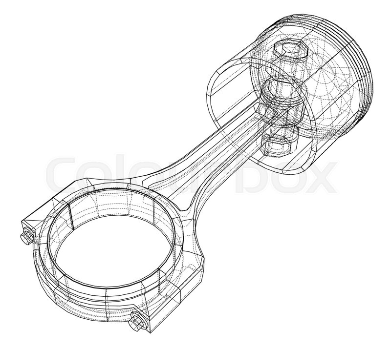 800x715 Sketch Of Piston. Vector Rendering Of 3d. Wire Frame Style. The